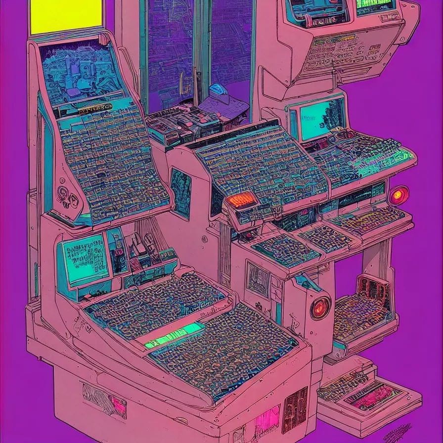 Image similar to ( ( ( ( cyberpunk cash register ) ) ) ) by mœbius!!!!!!!!!!!!!!!!!!!!!!!!!!!, overdetailed art, colorful, artistic record jacket design