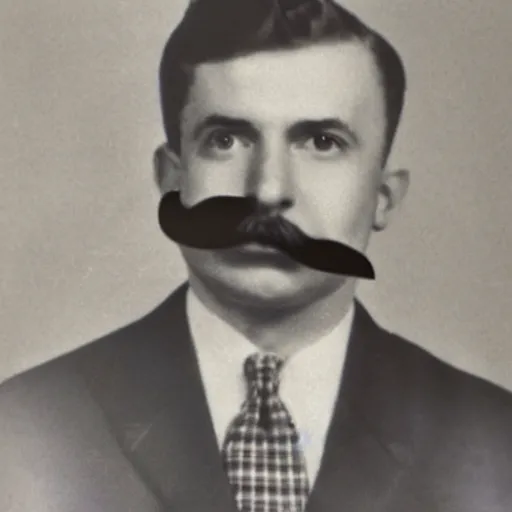 Image similar to newspaper photo from 40s of a stern looking slim medical doctor with a regualar mustache and sidecut hair toupet