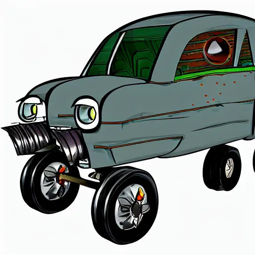 Prompt: grim fandango art style car concept