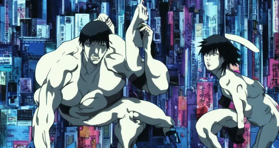 Prompt: Mind, Body, Spirit. Screenshot from an episode of the anime 'Ghost in the shell: Stand Alone Complex' (2003). Produced by 'Production I.G'. Original manga by Masamune Shirow. Art direction by Kazuki Higashiji and Yuusuke Takeda.