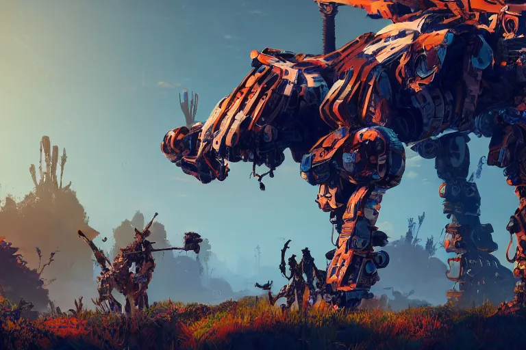 Image similar to scrapper machine mecanical creature robot of horizon forbidden west horizon zero dawn bioluminiscence global illumination ray tracing hdr fanart arstation by ian pesty and alena aenami artworks in 4 k