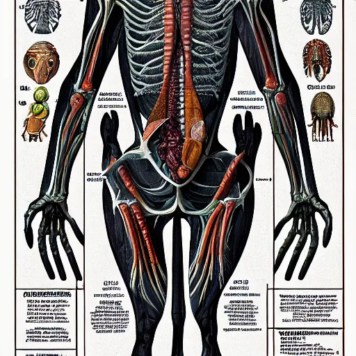 Image similar to an alien species, anatomical diagram, labeled body parts, from All Tommorrows, by C.M. Kösemen