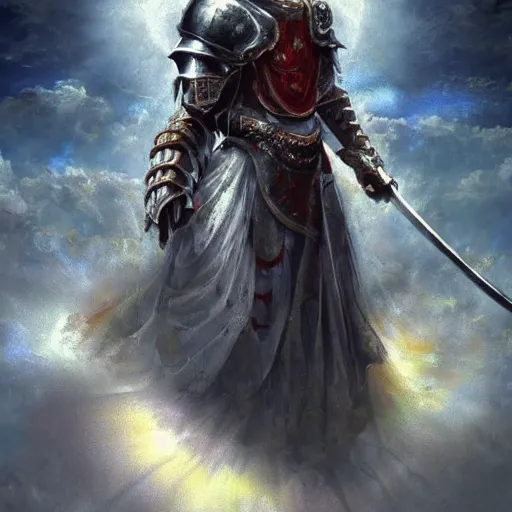 Prompt: a divine warrior of the light, artstation hall of fame gallery, editors choice, #1 digital painting of all time, most beautiful image ever created, emotionally evocative, greatest art ever made, lifetime achievement magnum opus masterpiece, the most amazing breathtaking image with the deepest message ever painted, a thing of beauty beyond imagination or words, 4k, highly detailed, cinematic lighting