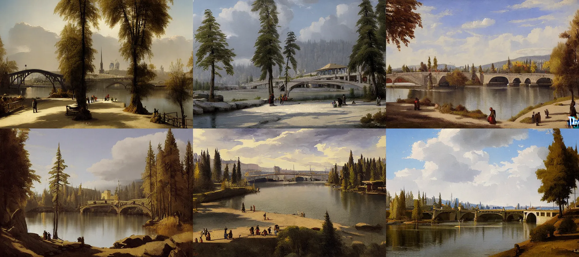 Prompt: spokane riverfront park painting by raphael lacoste