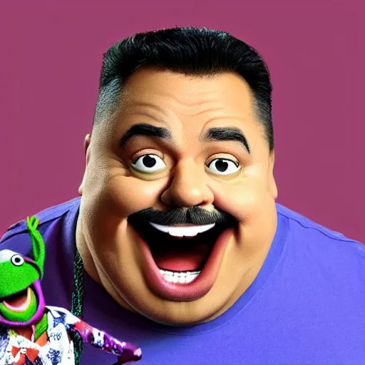 Image similar to gabriel iglesias as a muppet. highly detailed felt. hyper real photo. 4 k.