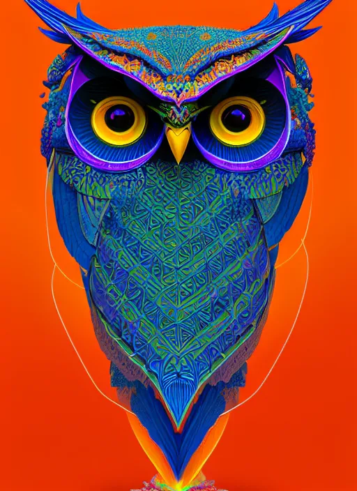 Image similar to symmetry!! product render poster vivid colors divine proportion owl, 神 圣, glowing fog intricate, elegant, highly detailed, digital painting, artstation, concept art, smooth, sharp focus, illustration,