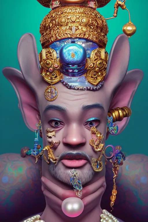 Image similar to maximalist detailed wise old genie portrait by adoryanti, machine. delusions, holosomnia, electrixbunny, rendered in discodiffusion. decorated with pearls and gems, behance hd. by wlop, rhads, makoto shinkai, ilya kuvshinov, igor goryunov artgerm. ray tracing hdr polished sharp