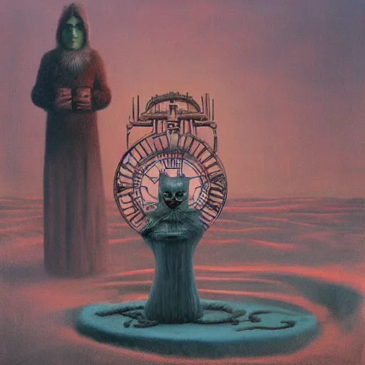 Image similar to victorian uncanny atlantic Antarctica circle birman cat clockwork gateway demon , by Zdzislaw Beksinski and Mark Rothko and Jeff Koons , postmodern , matte painting , surrealist