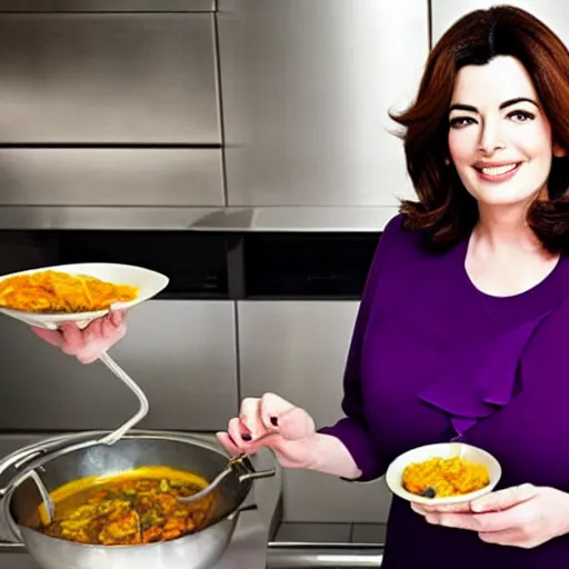 Prompt: Nigella Lawson, with a sharingan, cooking curry