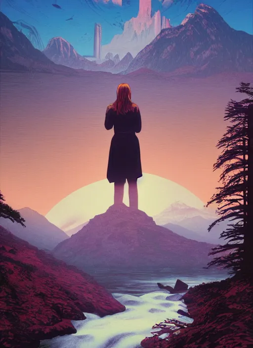 Prompt: Twin Peaks poster artwork by Michael Whelan and Tomer Hanuka, Rendering of woman floating down the river from scene from Twin Peaks, full of details, by Makoto Shinkai and thomas kinkade, Matte painting, trending on artstation and unreal engine