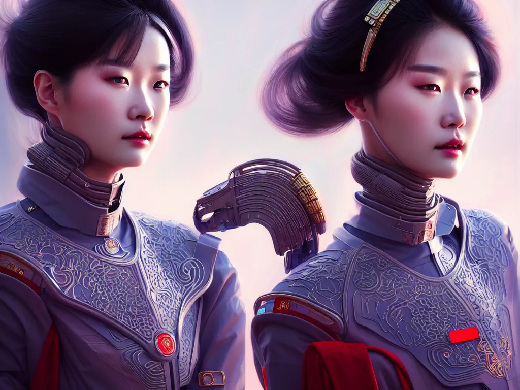 Image similar to portrait futuristic china police uniform female, at future neon light rooftop, ssci - fi and fantasy, intricate and very very beautiful and elegant, highly detailed, digital painting, artstation, concept art, smooth and sharp focus, illustration, art by tan zi and ayanamikodon and alphonse mucha and wlop