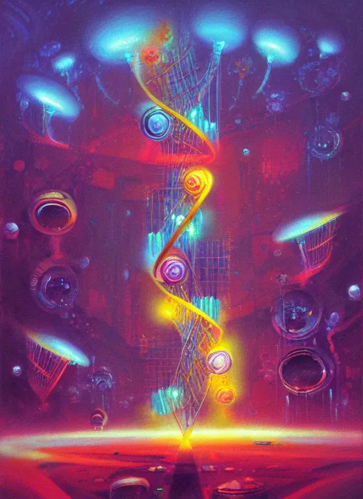 prompthunt: surreal airbrush painting of Cyber y2k aesthetic blue  translucent gadgets and shapes, surreal space, 2000s