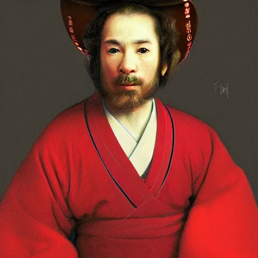 Prompt: a portrait of a brown rat in red kimono in the style of Rembrandt, realistic, digital art