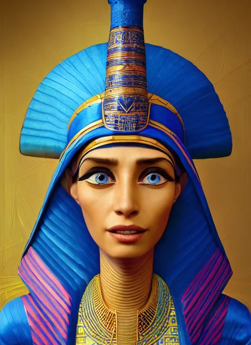 Image similar to an anthropomorphic beautiful female wizard of pharaoh holding a staff portrait wearing colourful robe, fine art, award winning, intricate, elegant, sharp focus, octane render, hyperrealistic, cinematic lighting, highly detailed, digital painting, 8 k concept art, art by jamie hewlett and z. w. gu, masterpiece, trending on artstation, 8 k