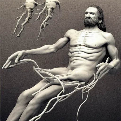 Prompt: a 3 d medical diagram of charles manson giving birth to ronald reagan, circulatory system and nerves, high definition, blender, perfect symmetry, by peter voss, by michelangelo, by zdzislaw beksinski, 8 k