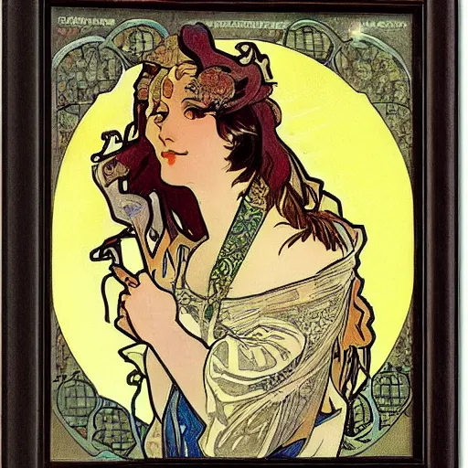 Image similar to knight, painted by alphonse mucha