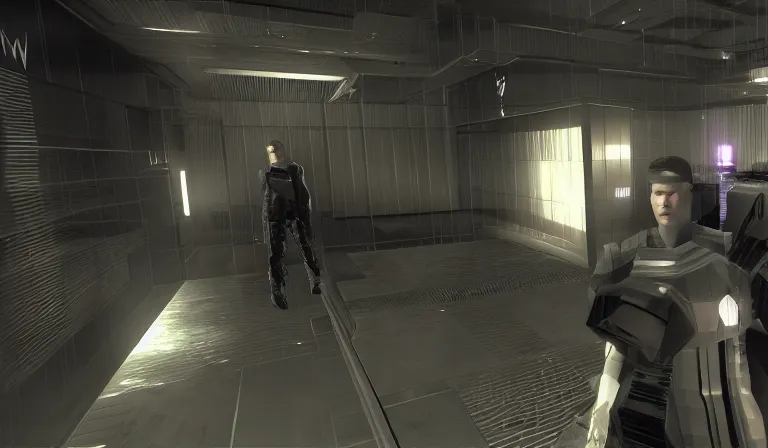 Image similar to Yung Lean in a cutscene from Deus Ex, 2000, screenshot