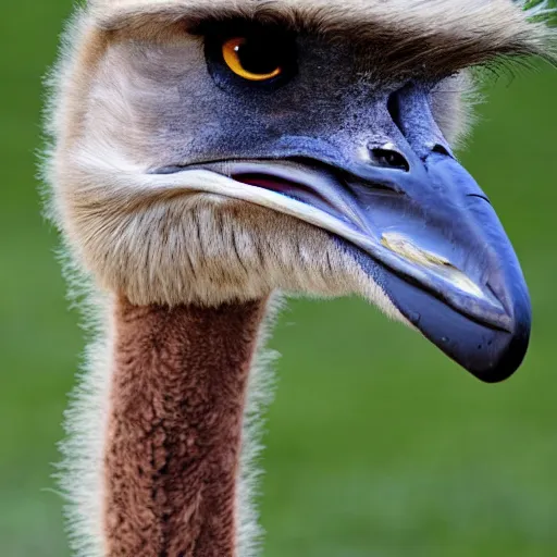 Image similar to ostrich with the head of a hawk, real photo, highly detailed