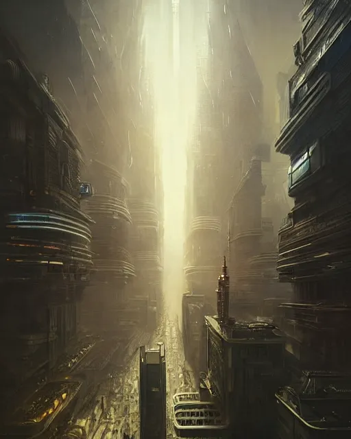 Cyberpunk-style depiction of warsaw with a retro-futuristic lighting