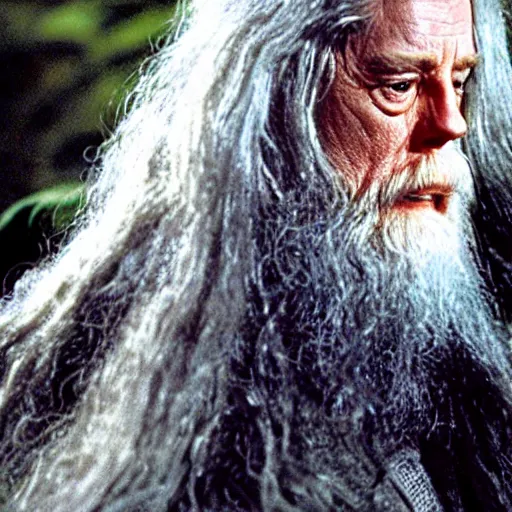 Image similar to A Still of Patrick McGoohan as Gandalf in The Lord of the Rings (2001), full-figure