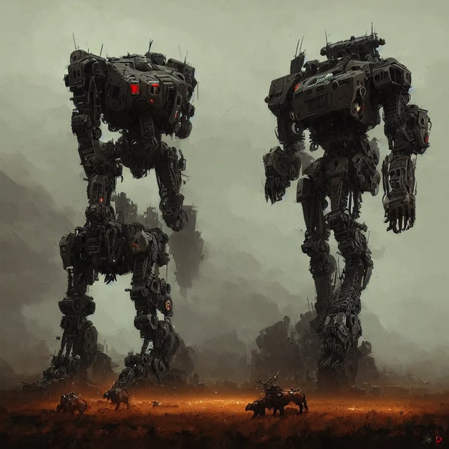 Image similar to fierce organic four legged mech, highly detailed, complex rendering, dramatic lighting, artstation, art by jakub rozalski