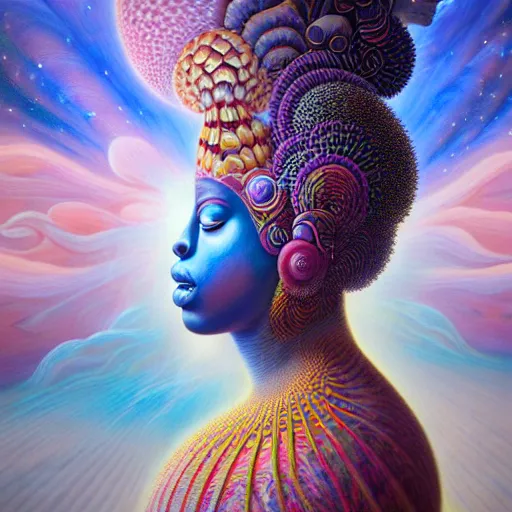 Image similar to obatala the cosmic god sitting in a cabana made of nebula clouds, by Adi granov and afarin sajedi and amanda sage and evgeni gordiets and Agostino Arrivabene in a psychedelic portrait style, ultrarealistic matte painting, volumetric lighting, fractal, extremely symmetrical, highly detailed face, orisha, 8k, hd