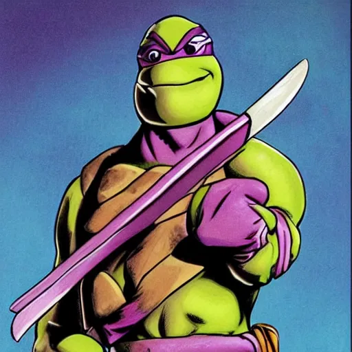 Image similar to donatello from the teenage mutant ninja turtles, 1 9 9 0 s, friendly