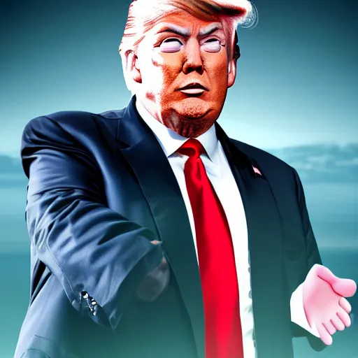 Image similar to Donald Trump poking Kim Jong un's nose, octane render, Ray tracing reflection, natural lighting, full body