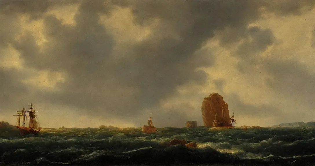 Image similar to an 1 8 th century! landscape painting of ship rock!!! moody! impressive! majestic, by carlos de haes!!!