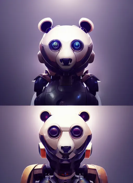 Image similar to a mecha android panda, goro fujita, naturel, hyper detailed, digital art, trending in artstation, cinematic lighting, studio quality, smooth render, unreal engine 5 rendered, octane rendered, art style by klimt and nixeu and ian sprigger and wlop and krenz cushart.