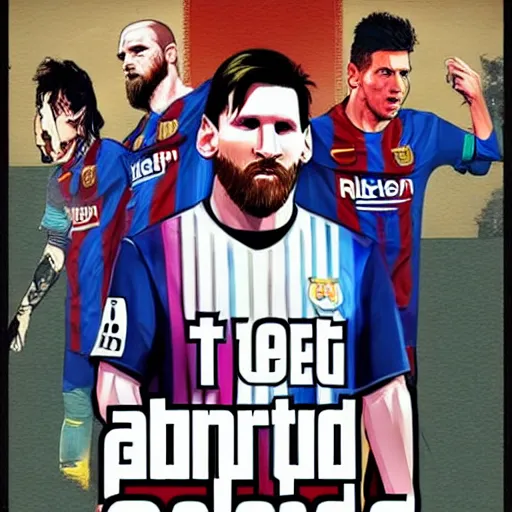 Image similar to Lionel Messi in a GTA V loading screen, cover art, posing solo, symmetrical face, in the style of Stephen Bliss, trending on artstation