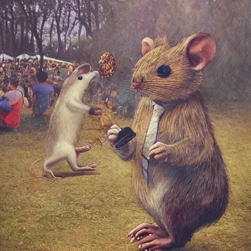 Prompt: Rodent dancing at ozora festival, by Esao Andrews