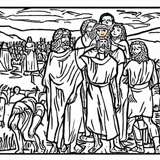 Prompt: Biblical scenes coloring page for kids