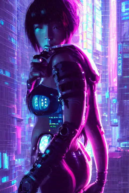 Prompt: portrait futuristic hi-energy cyberpunk young Guardian female, in futuristic heavily raindrop tokyo rooftop cyberpunk night, ssci-fi, fantasy, intricate, very very beautiful, elegant, neon light, highly detailed, digital painting, concept art, human anatomy, soft light, hdri, smooth, sharp focus, illustration, art by tian zi and craig mullins and WLOP and alphonse mucha