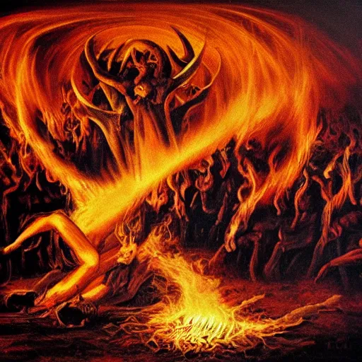 Image similar to the flames of hell as heaven is not, dark art