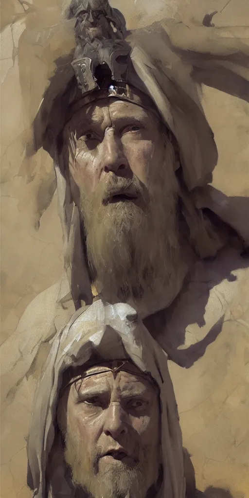 Image similar to a character study of the ancient historical biblical evil pagan king ahab of Israel by craig mullins and marc simonetti, Ross Tran and WLOP, by Andrew Wyeth and Gerald Brom, In the style of John singer Sargent and James gurney, ARTSTATION, cgsociety, polycount, character design, CINEMATIC, AWE INSPIRING, BEAUTIFUL, ART GERM