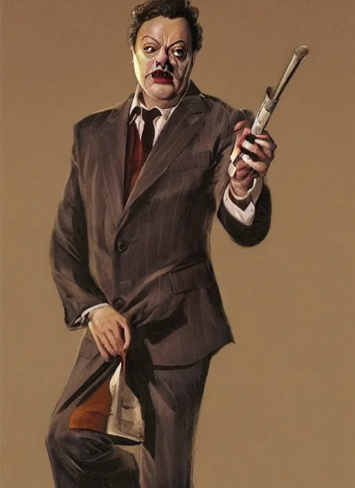 Image similar to portrait of tim curry as wadsworth in clue ( 1 9 8 5 ), highly detailed, centered, solid color background, digital painting, artstation, concept art, smooth, sharp focus, illustration, jason edmiston, donato giancola, joseph christian leyendecker, les edwards, ed repka, wlop