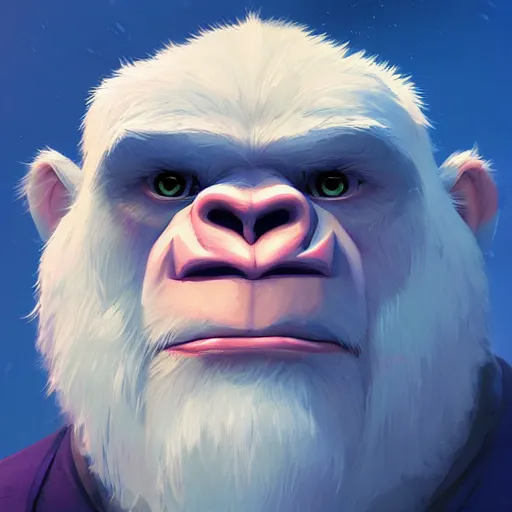 Image similar to portrait of a yeti, a white snow giant primate, mattepainting concept blizzard pixar maya engine on cold night stylized background splash comics global illumination lighting artstation lois van baarle, ilya kuvshinov, rossdraws