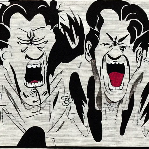 Prompt: mad man screaming, by yoichi hatakenaka, masao saito