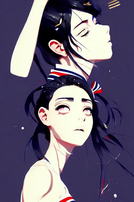 Image similar to a ultradetailed beautiful panting of a stylish woman wearing a sailor uniform, she has black hair, by conrad roset, greg rutkowski and makoto shinkai, trending on artstation