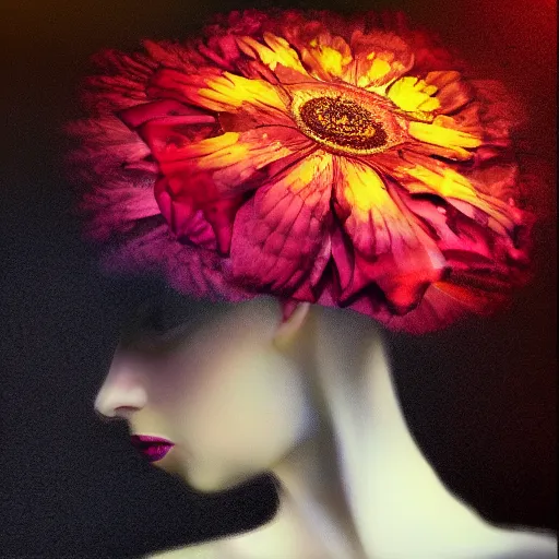 Image similar to huge flower as head, woman standing in a luxury apartment, surreal photography, dramatic light, impressionist painting, digital painting, artstation, georgia o'keeffe