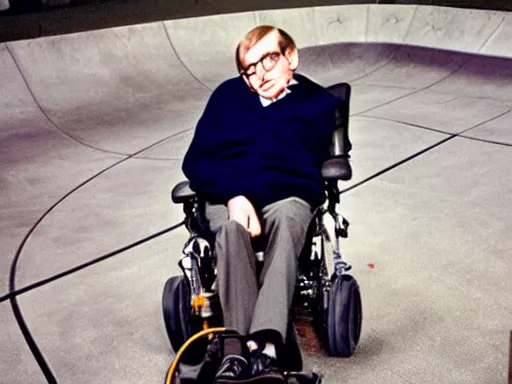 Image similar to Stephen hawking in a Skatepark