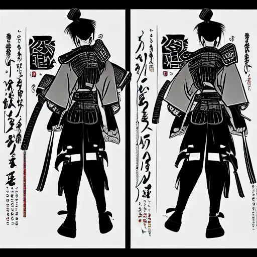 Image similar to full body portrait from behind samurai manga highly detailed concept art inkstyle sketch artstation