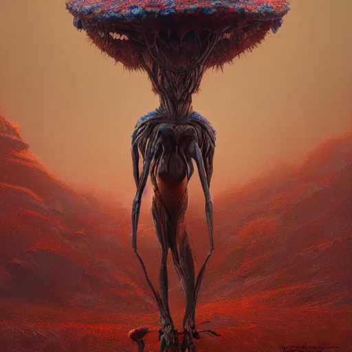 Image similar to A painting of an anthropomorphic ant queen standing on her hind legs formian pathfinder, digital art, Wayne Barlowe Pierre Pellegrini Greg Rutkowski