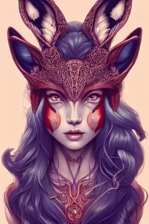 Image similar to digital art, centered full body girl with fox headdress ,intricate, veins, by James Jean and by artgerm , by ross tran, ultradetailed, charachter design, concept art, trending on artstation,