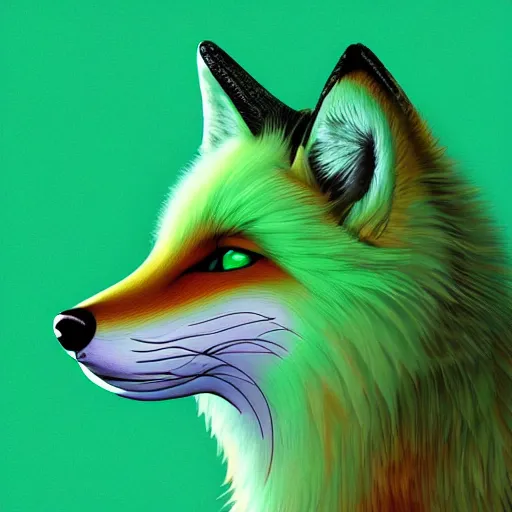 Prompt: digital limey light green fox, retrowave palette, digital world, highly detailed, electric breeze, anatomically correct vulpine, synth feel, fluffy face, ear floof, flowing fur, super realism, accurate animal imagery, 4 k digital art
