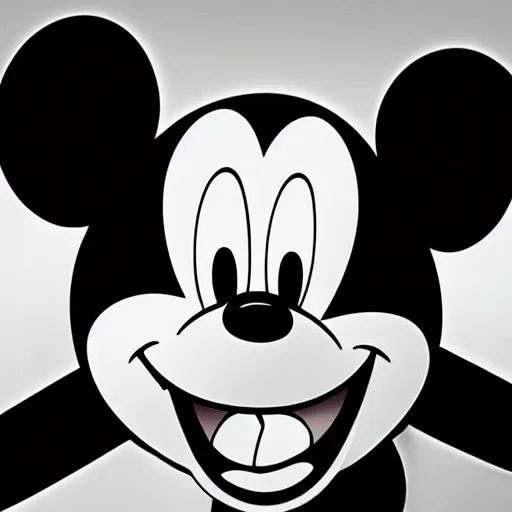 Prompt: no matter what you do, you cannot get mickey mouse to not smile even with millions of brackets and exclamation marks. its terrifying