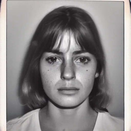 Prompt: Mugshot Portrait of Coucou Chloe, taken in the 1970s, photo taken on a 1970s polaroid camera, grainy, real life, hyperrealistic, ultra realistic, realistic, highly detailed, epic, HD quality, 8k resolution, body and headshot, film still, front facing, front view, headshot and bodyshot, detailed face, very detailed face