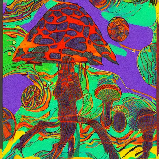 Image similar to stoned ape theory, psilocybin mushrooms, abstract, evolution