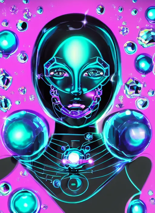 Image similar to cybernetic woman robot android diamonds ruby jade glowing ethereal bubbles gradient jewels